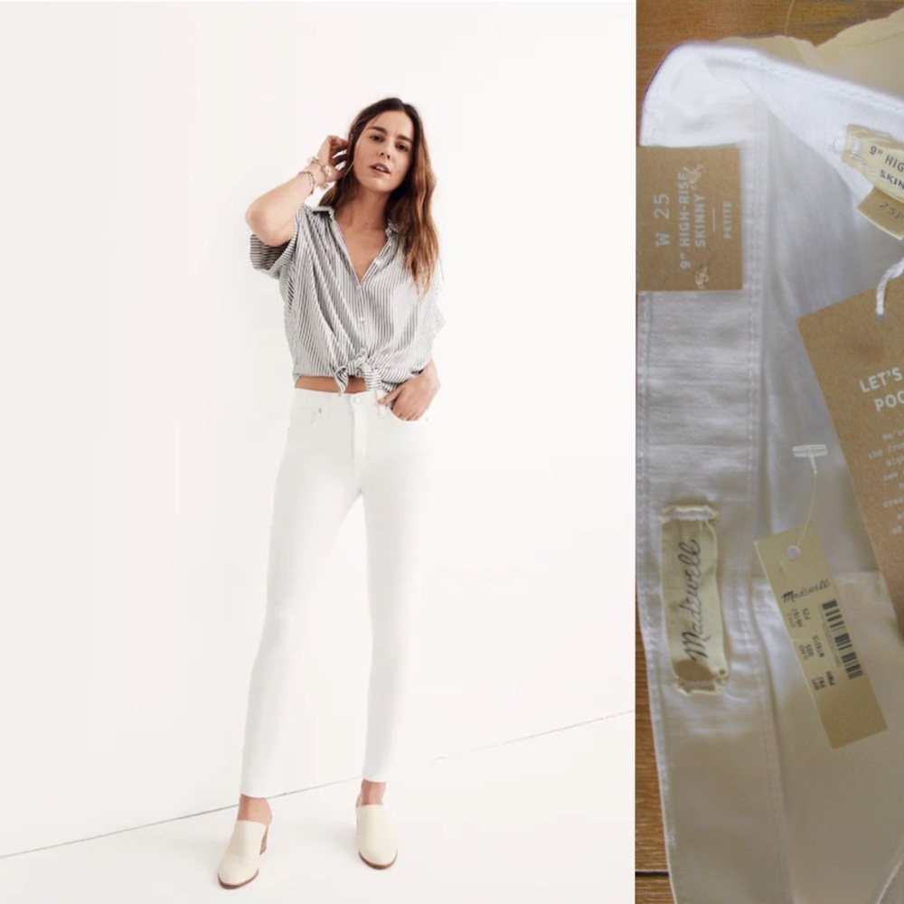 Madewell Pure White Mid Rise Skinny Jeans 25P Brand New